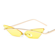 Wholesale Rimless Colorful Lenses Sun Glasses Women Small Cat Eye Triangle Sunglasses 2019